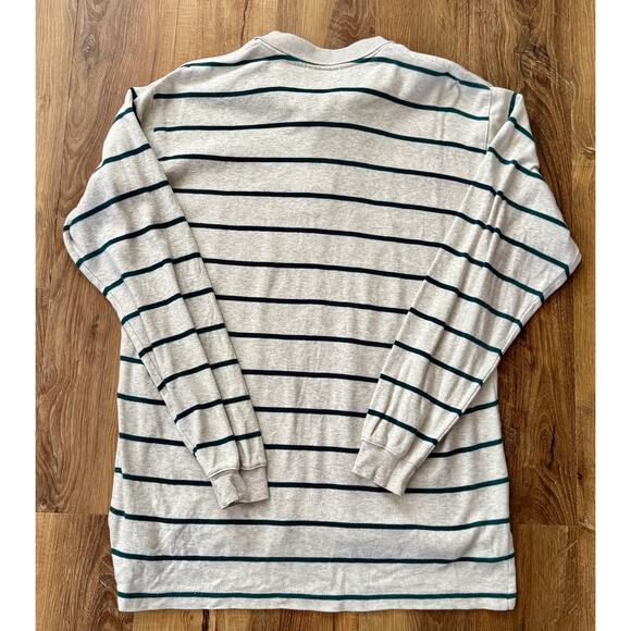 Vintage Eddie Bauer Rugby Shirt Men's MT Cream Green Stripe,Rugby 90s EUC - Picture 3 of 10